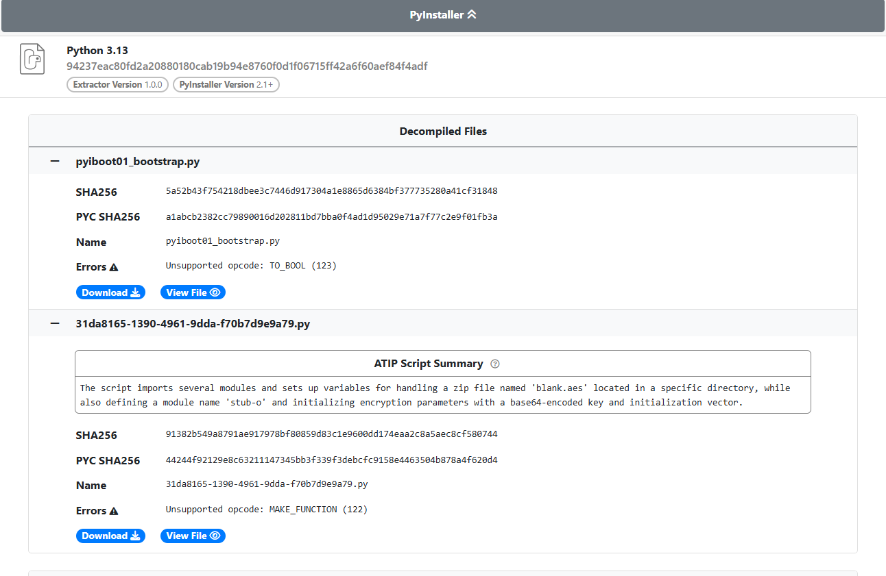 Extracted files list