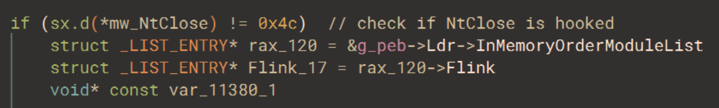 Checking the first byte within the NtClose instructions to see if they're as expected