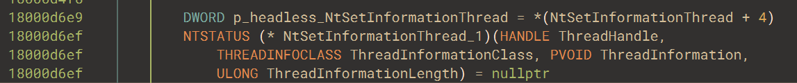 Saving a "headless" version of NtSetInformationThread and creating the new buffer