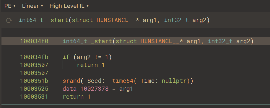 Pre-analysis view of the sample's "DLLMain" function